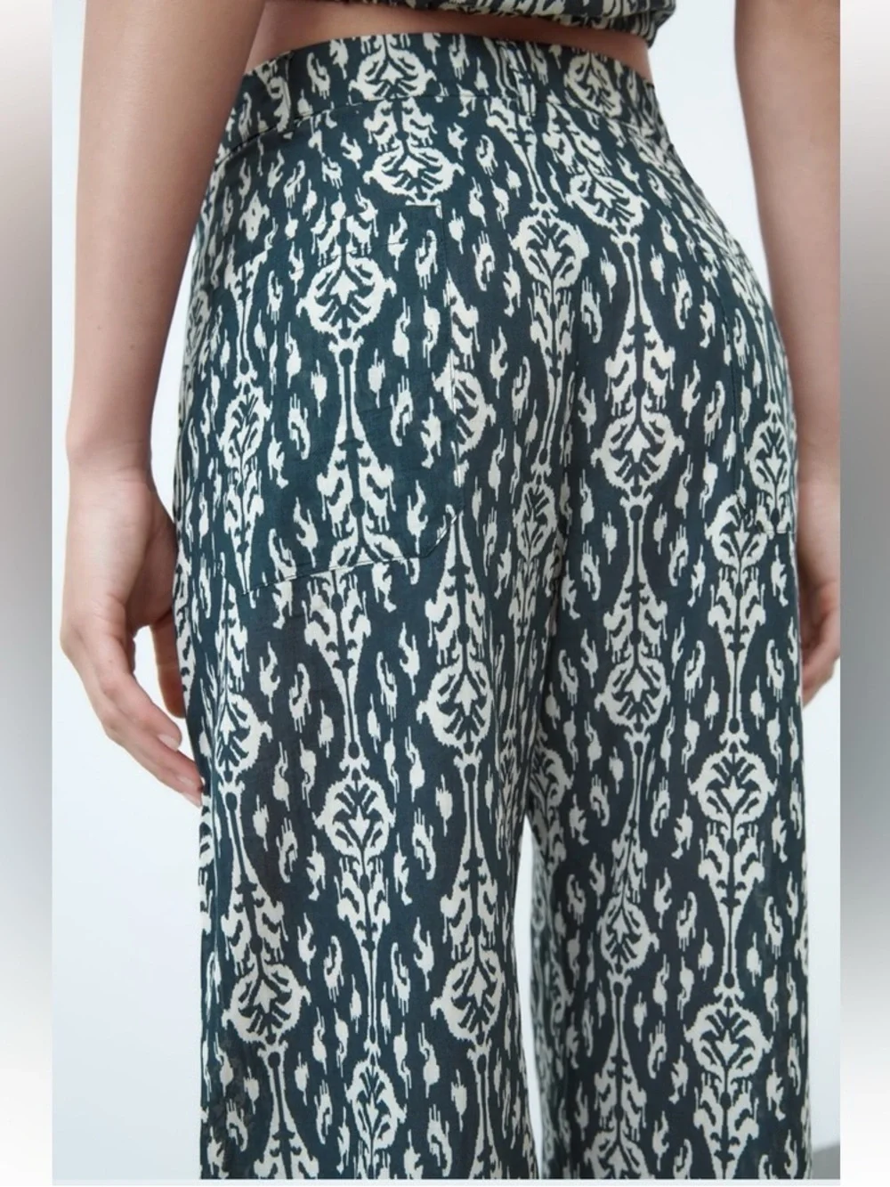 Zara Ikat Print Wide Leg Button Front Boho Wide Leg 100% Cotton Relaxed Pant XXL